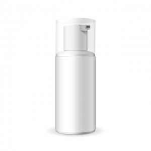 Make up. Tube of cream or foam in plastic product. Container, product and packaging. White background.